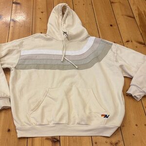 Cream Hooded Sweatshirt with Neutral Stripe Detail